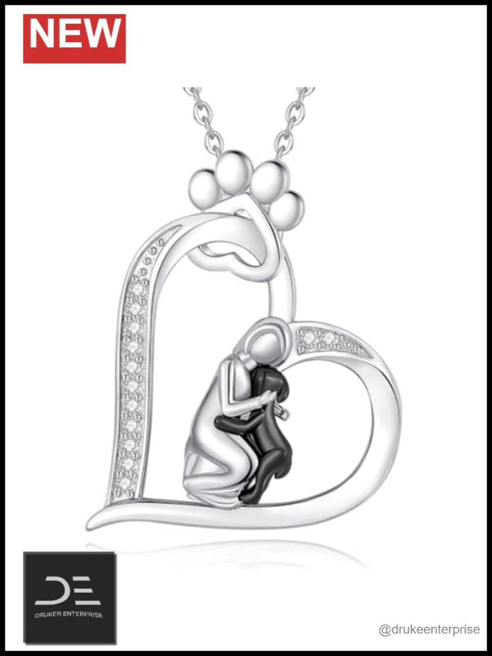 Sterling Silver 925 Heart Pendant Necklace Dog Mom Pet Lover Gift 18"